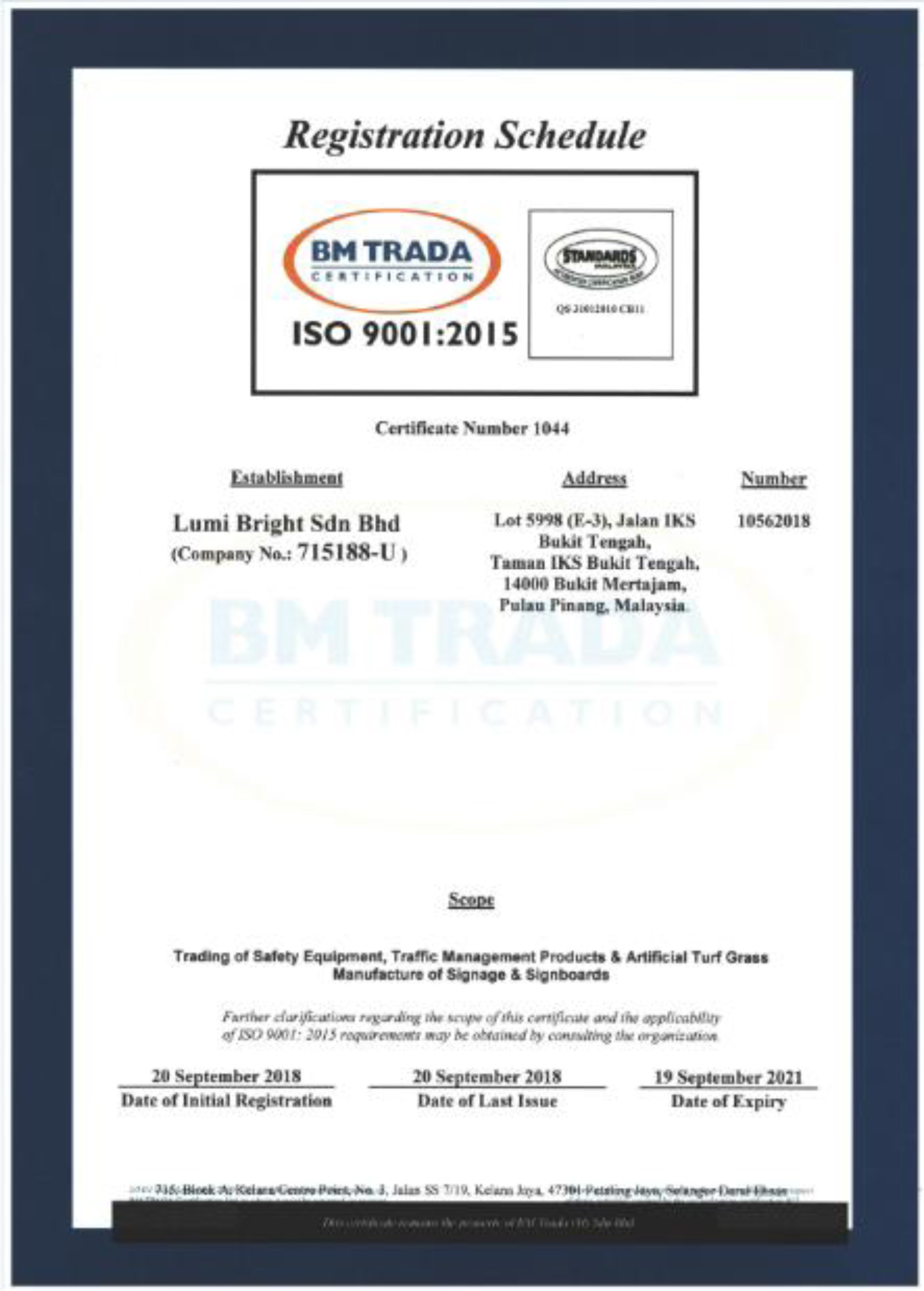 Registration Certificate of ISO 90012015_02