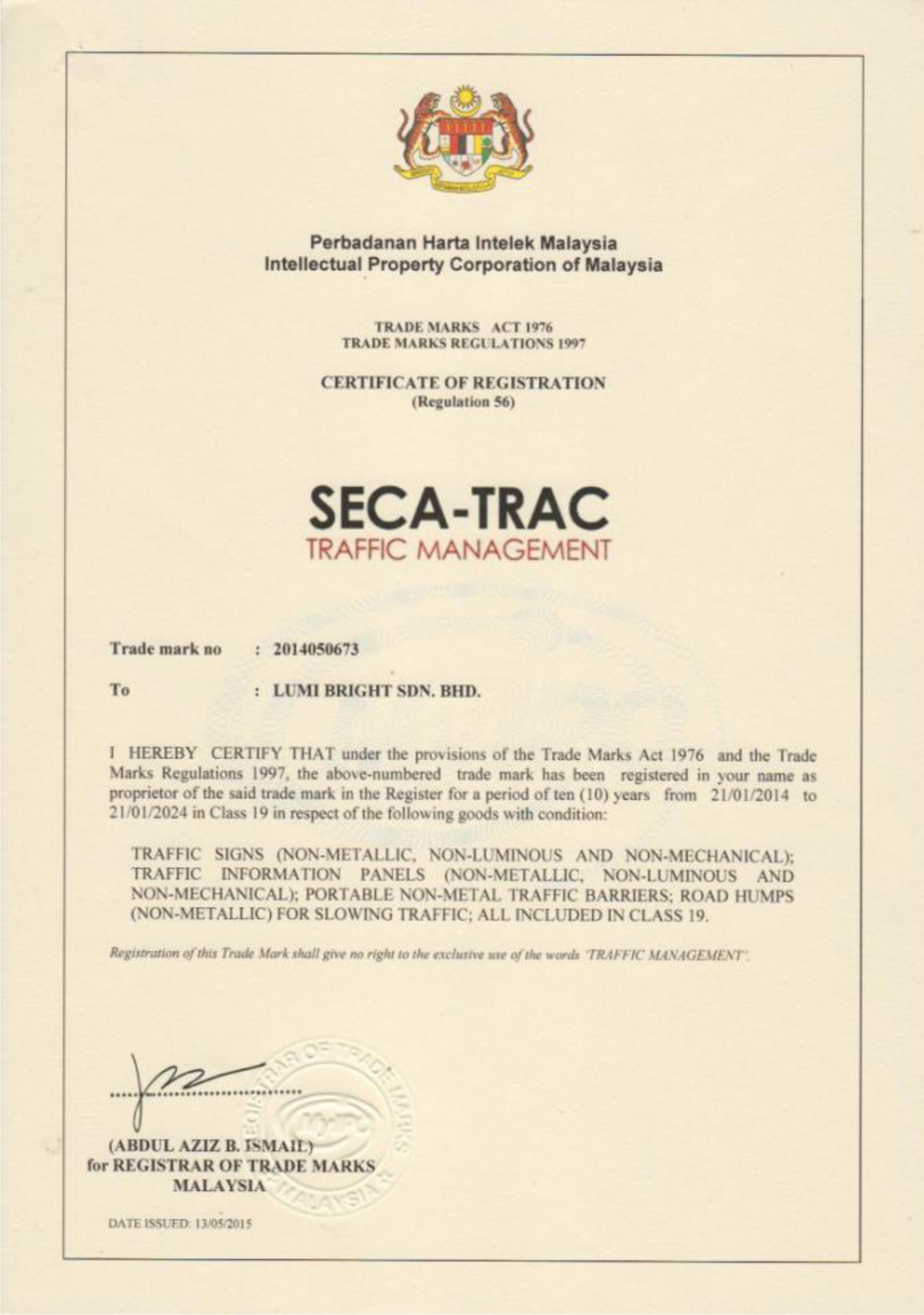 Registration of SECA-TRAC